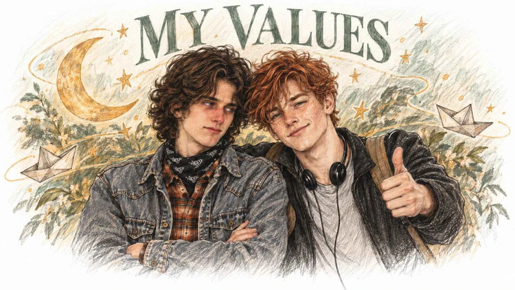 My Values page banner for Paper Moon Bay, illustrating the story behind Sam Whatley's LGBTQ+ fiction