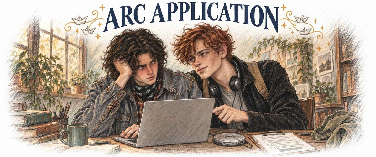 Two young men applying to become an ARC reader for Paper Moon Bay's LGBTQ+ YA and new adult fiction.